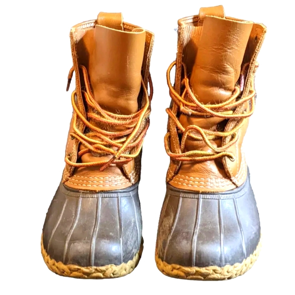 L.L. BEAN Unlined Duck Bean Boots 8" Brown Leather Lace Up Womens Size 6.5